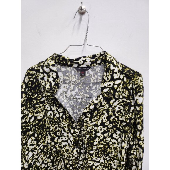 Rock & Republic Womens Animal Print Top XXL Green Tab Sleeve Button Up Casual - Picture 4 of 8